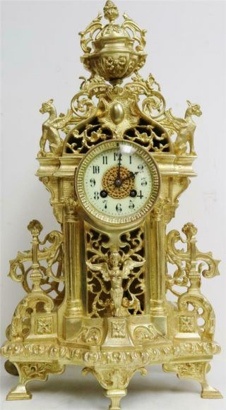 Stunning Antique Large French 8 Day Bell Striking Pierced Bronze Mantle Clock
