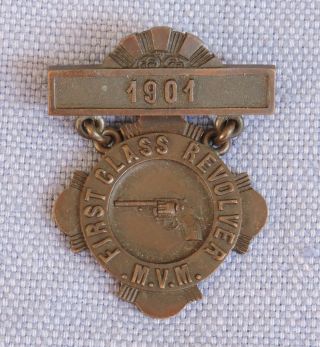 M.  V.  M.  Massachusetts Volunteer Militia 1901 First Class Revolver Badge Medal
