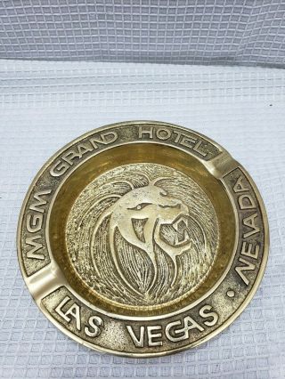 Vintage Pair Mgm Grand Hotel Las Vegas Nevada Brass Ashtrays Two 4 7/8 Inches
