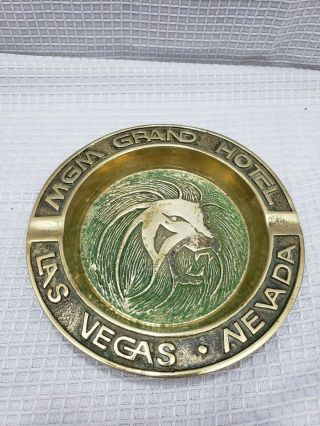 VINTAGE PAIR MGM GRAND HOTEL LAS VEGAS NEVADA BRASS ASHTRAYS TWO 4 7/8 INCHES 3
