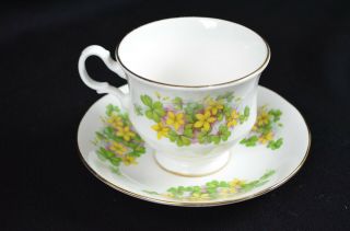Queen Anne Bone China Green & Yellow Floral Tea Cup And Saucer,  Made In England