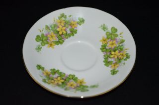 Queen Anne Bone China Green & Yellow Floral Tea Cup and Saucer,  Made in England 2