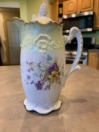 Vt Ornate Hand Painted Porcelain Chocolate Pot Pitcher Ewer Coffee Tea Lemonade