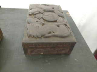 1930s/40s Vintage Hand Carved Wooden Jewelry Box from India Box 2