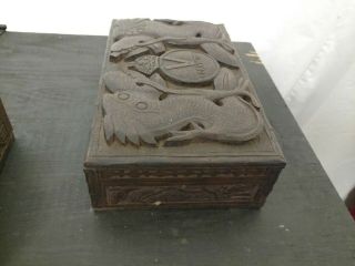 1930s/40s Vintage Hand Carved Wooden Jewelry Box from India Box 3