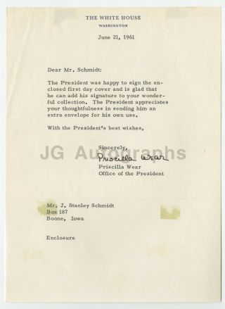 Priscilla Wear - White House Intern To John F.  Kennedy - Signed 1961 Letter