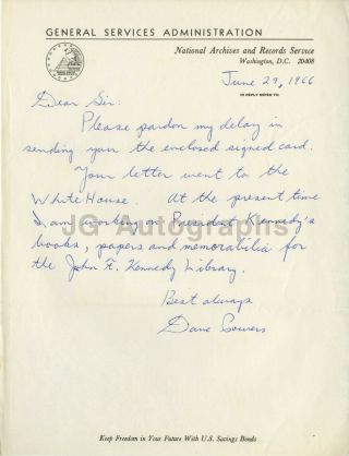Dave Powers - Special Assistant & Friend Of John F.  Kennedy - Signed 1966 Letter
