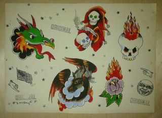 Vintage Tattoo Tux Mckenzie Flash 80s Skull Dragon Art Watercolor & Ink