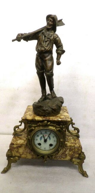 Striking French Statue Clock Circa 1900 With Floral Porcelain Dial
