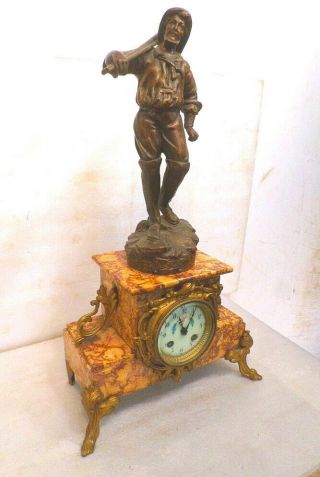 Striking French Statue Clock Circa 1900 With Floral Porcelain Dial 3