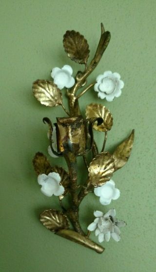 Vintage Italian Gold Florentine Tole Wall Candle Holder Sconce Flowers Leafs
