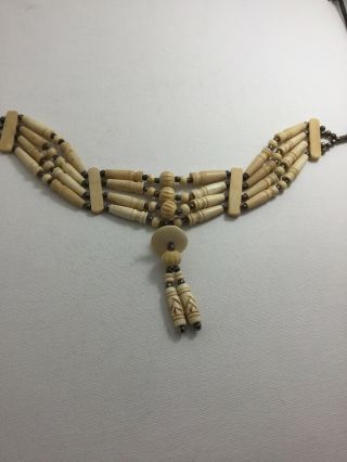 Native American Style Handcrafted Four Strand Buffalo Bone Choker Necklace