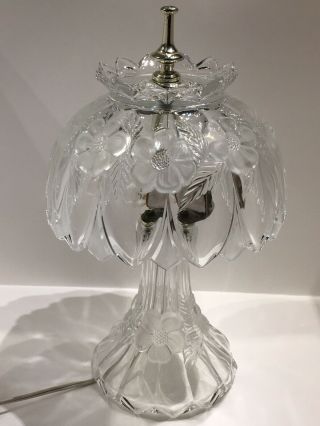 Vintage Glass Crystal Clear Table Lamp (floral Design Pattern) 14” Tall