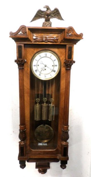Eagle Crested Walnut German Grand Sonnerie 3 Weight Vienna Wall Clock - - 1885/1890