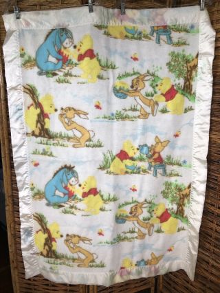 Vintage Disney Winnie The Pooh Honey Jar Baby Blanket 52 " X38 "