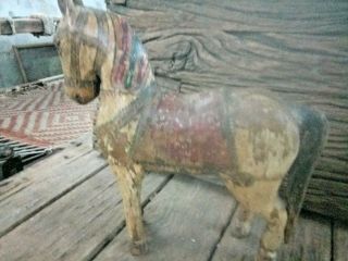 Old Vintage Hand Carved Painted Rustic Wooden Horse Statue