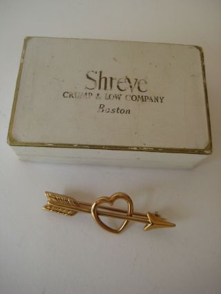 Vtg Shreve Crump & Low 14k Yellow Gold Heart Arrow Pin Old Antique Brooch Estate