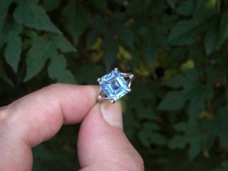 Vintage Stuller Co.  4.  25ct Blue Spinel 14k White Gold Ring Emerald Cut Estate