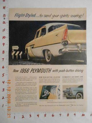 1956 Plymouth Belvedere V - 8 4 Door Sedan Chrysler Canada Car Ad Rare Asbestos Ad