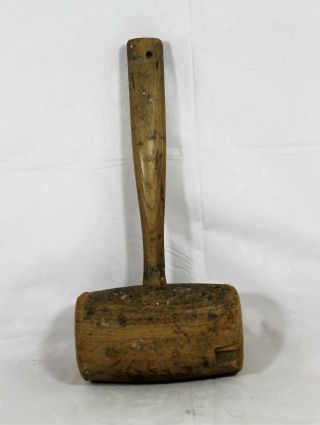 Large Weathered Antique Wood Mallet Hammer Primitive Wooden Tool