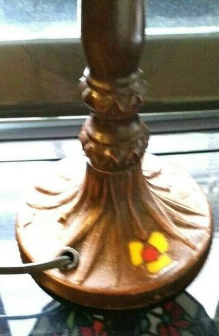 TIFFANY STYLE - LAMP - WEIGHT TO IT - STAINED GLASS & PAINTED FLOWERS 3