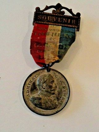 Spanish American War Anniversary Medal Showing Admiral Dewey And Olympia