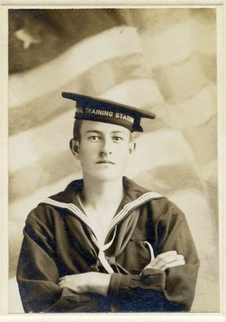 Sailor Photograph C 1898 San Francisco Naval Training Station Navy Flag