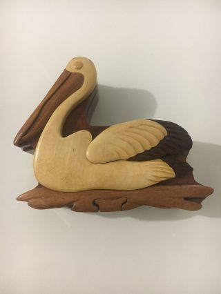 Wooden Pelican Puzzle Jewellery Trinket Box With Hidden Compartment