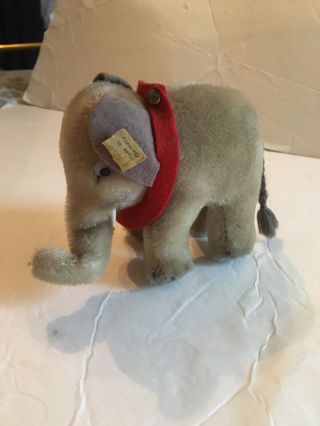 Vintage Elephant Steiff Toy Stuffed Animal W Button & Felt Bib 4 "