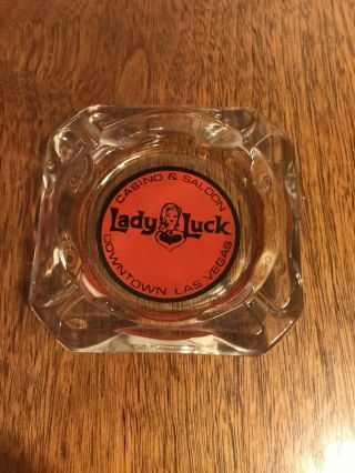 Vintage Downtown Las Vegas Lady Luck Casino Saloon Red And Clear Glass Ashtray