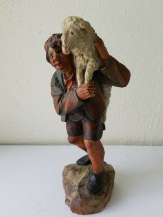Wooden Shepherd Carrying Sheep Nativity Figure 8 - 1/2 " Hand Carved Wood