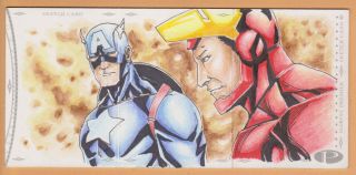 Iron Man Captian America Ant - Man 2014 Upper Deck Marvel Premier Sketch Card 1/1