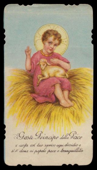 Child Jesus In Manger W/ Lamb - Jesus Prince Of Peace Vtg Holy Card