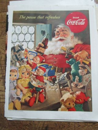 Vtg 1950s Coca Cola Night Before Christmas Santa Soda Bottle Ad W/ Elves Toys