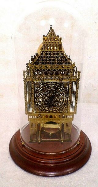 8 Day Stunning Brass Skeleton Clock With Matching Dome & Base By Franklin