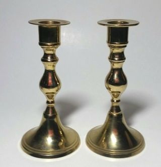 Vintage Brass Candle Stick Holders Set Of 2 Matching Made In India Height 5.  5 "