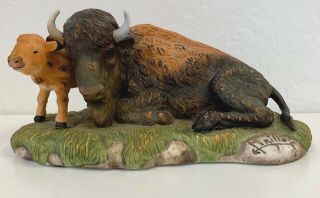 Gregory Perillo Figurine Bison W Baby " Legacy Of The Plains " 1995 Artaffects 8 "