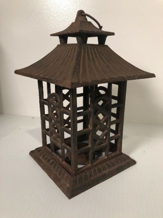Vintage Japanese Cast Iron Pagoda Garden Lantern Patio Light 3