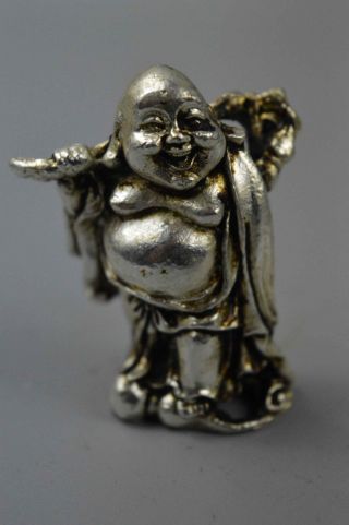 Collectable Handwork Miao Silver Carve Smile Buddha Hold Wealthy Lucky Statues