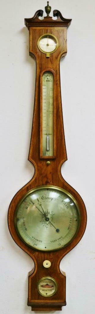 Antique English Bristol Kingwood Banjo Wall Barometer,  Thermometer & Hydrometer
