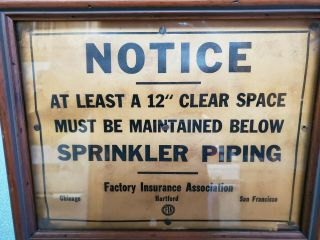 Custom Framed Vintage Old Fire Sprinkler Sign Factory Insurance Association
