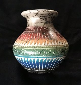 Native American Navajo Horsehair Pottery Vase By K.  James Dine 2011