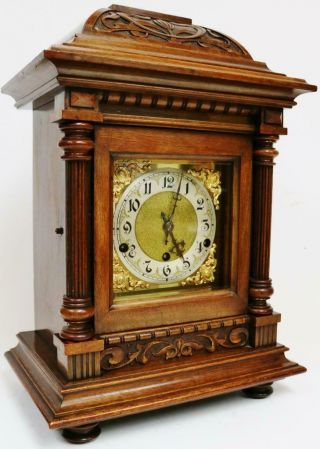 Antique German 8 Day Highly Carved Oak Westminster Chime Musical Bracket Clock