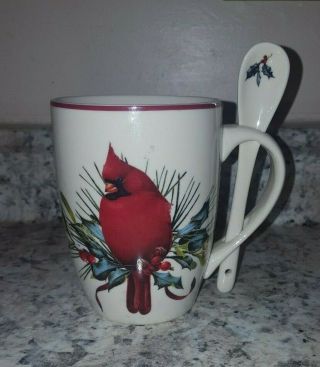 Lenox Cardinal " Winter Greetings " Cocoa Mug And Spoon