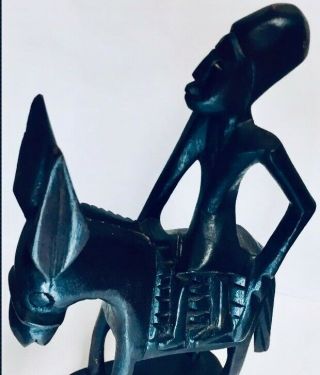 9” Old Man Riding Donkey African Tribal Ethnic Wood Carving Vintage