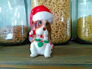 Vintage Vtg Lefton Basset Hound Santa Dog Puppy Christmas Figurine Labeled Japan