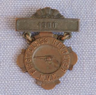 1900 Massachusetts Volunteer Militia M.  V.  M.  First Class Revolver Medal Badge
