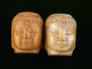 2 Pics Exquisite Chinese Old Jade Hand Carved Buddha Prayer Beads I250