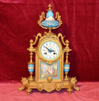 Antique Victorian French Gilt Spelter Sevres Style Porcelain Clock Case Quartz