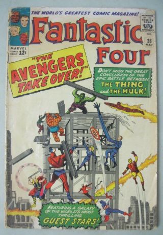 Fantastic Four 26 Marvel Comics 1964 Hulk Versus The Thing Battle Avengers